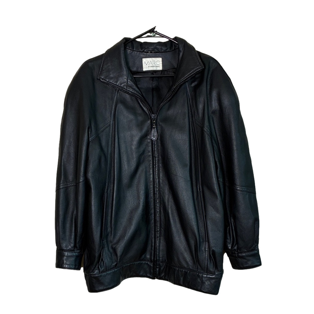 MARC by Andrew Marc Men's Medium Black Leather‎ Bomber Jacket Vintage Classic